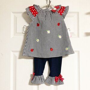 Rare Editions Baby Girls Lady Bug & Daisy Seersucker 2-Piece Outfit Size 24M NWT